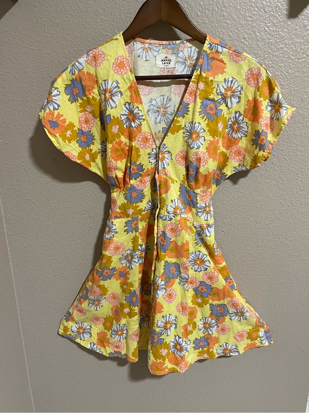 Marine Layer Yellow Floral V-Neck Dress